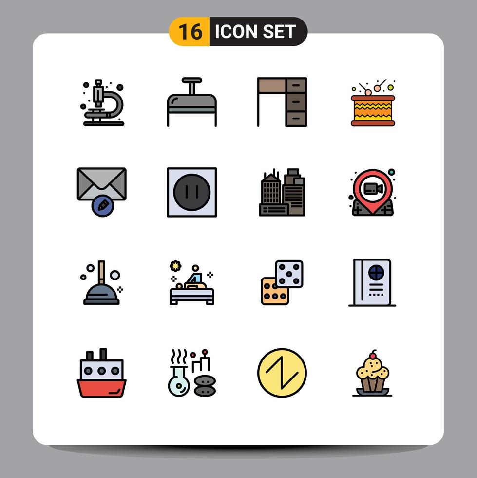 uppsättning av 16 modern ui ikoner symboler tecken för skriva post interiör ljud timbrel redigerbar kreativ vektor design element
