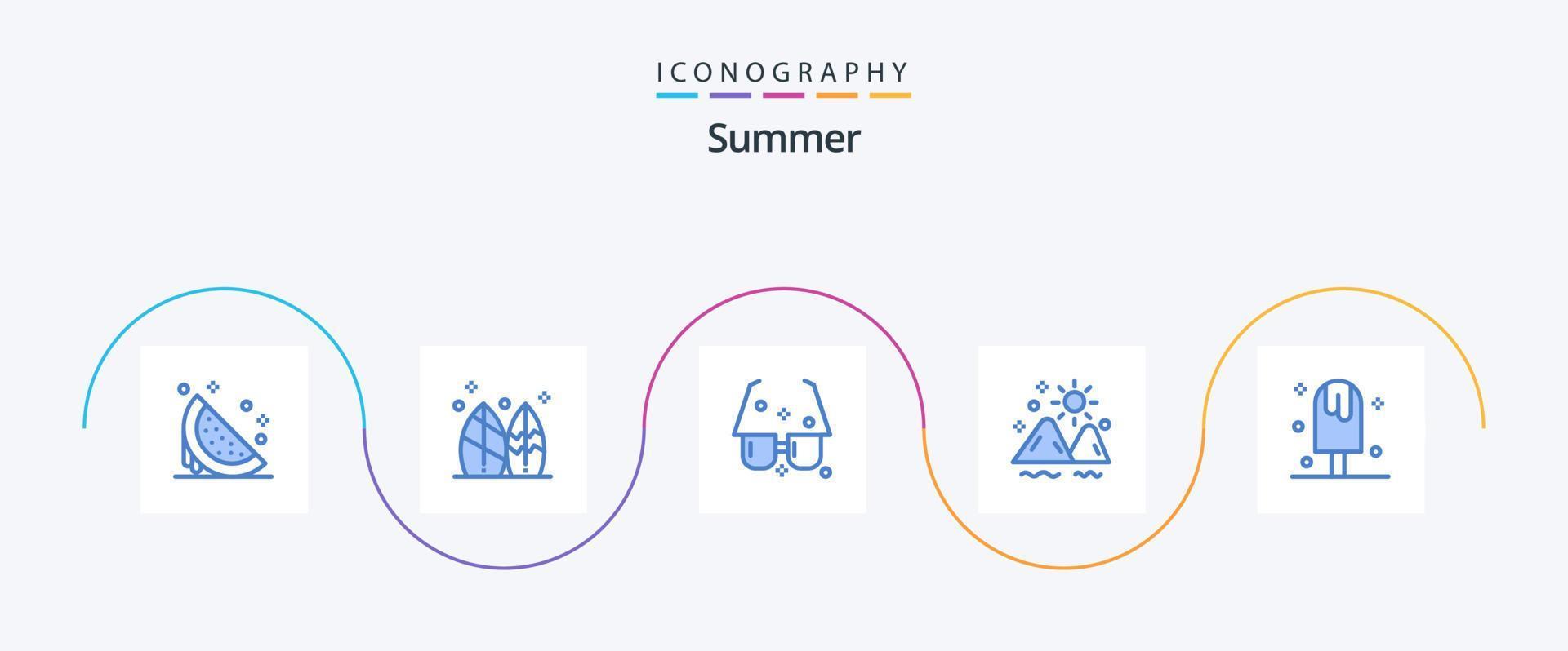 sommar blå 5 ikon packa Inklusive utomhus. landskap. surfa. solglasögon. sommar vektor