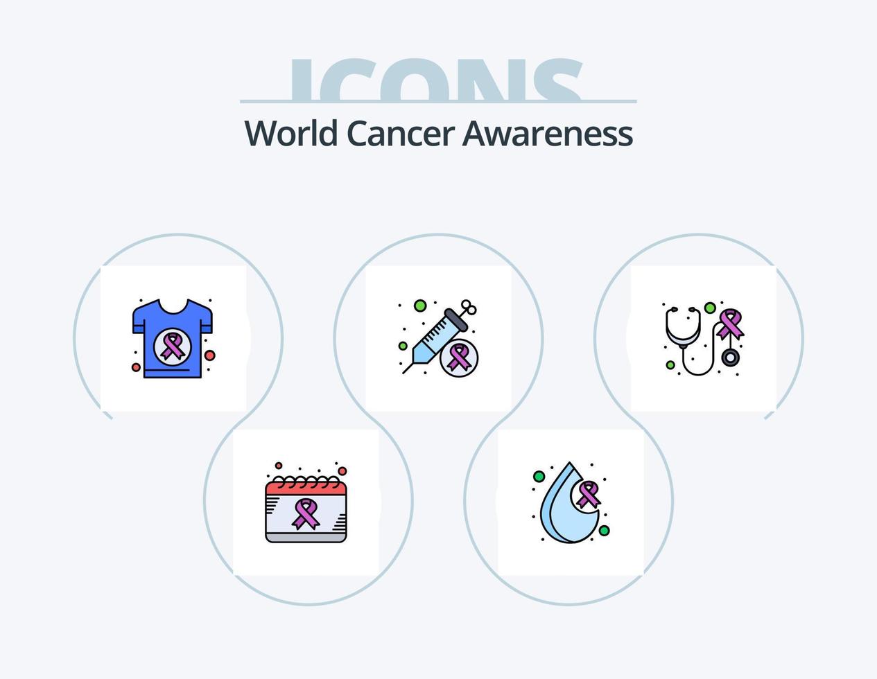 World Cancer Awareness Line gefüllt Icon Pack 5 Icon Design. Gehirnerkrankung. Tag des Krebses. Herz Bewusstsein. das Bewusstsein. Krebsbewusstsein vektor