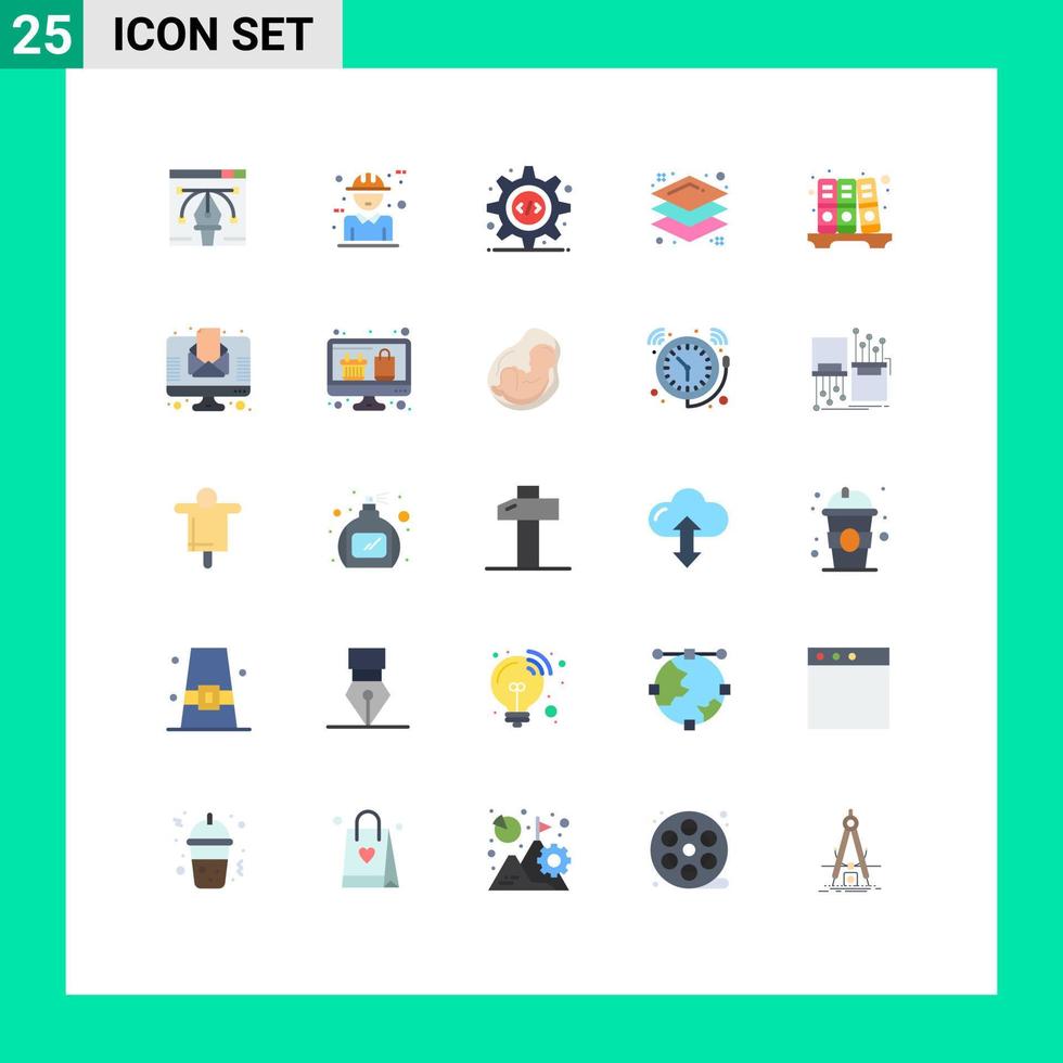 Packung mit 25 modernen flachen Farbzeichen und Symbolen für Web-Printmedien wie Dateien, Ebenen, Design, Ebene, Zahnrad, editierbare Vektordesign-Elemente vektor