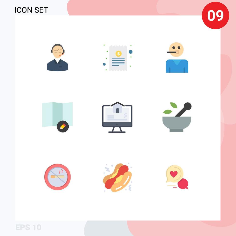 mobil gränssnitt platt Färg uppsättning av 9 piktogram av Karta anhängare kontanter mottagande Stöd människor redigerbar vektor design element