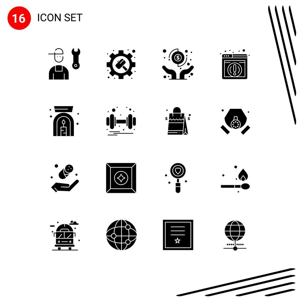 Stock Vector Icon Pack mit 16 Zeilenzeichen und Symbolen für Lampenbrowsereinstellungen Webtransfer editierbare Vektordesignelemente