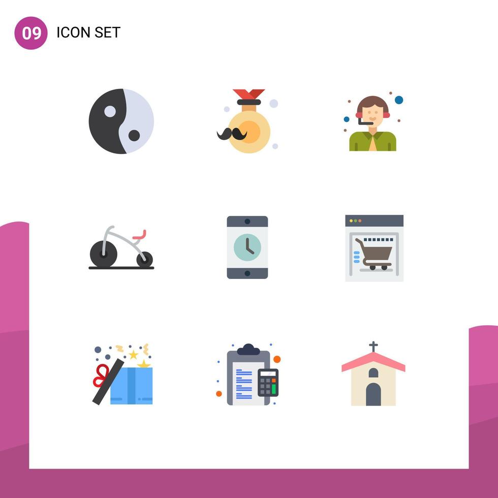 satz von 9 modernen ui-symbolen symbole zeichen für telefongeräte lieferung handy fahrrad editierbare vektordesignelemente vektor