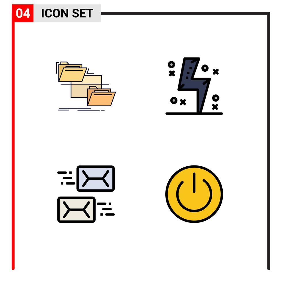 moderner Satz von 4 gefüllten flachen Farben und Symbolen wie Ordner Power Move Charge Kommunikation editierbare Vektordesign-Elemente vektor