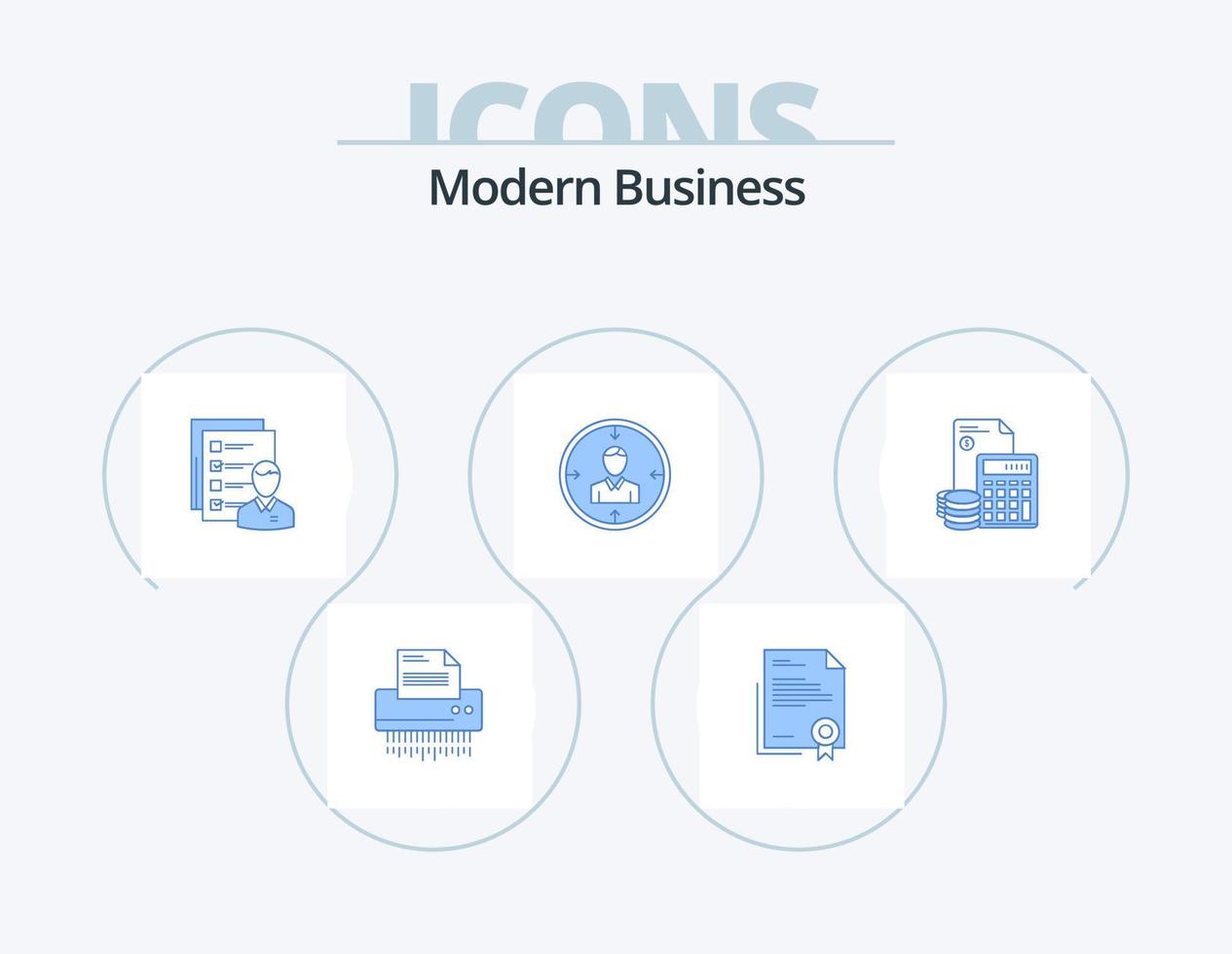 modernes Geschäft blau Icon Pack 5 Icon Design. Arbeit. Unternehmen. Unternehmen. Fähigkeiten. Papier vektor