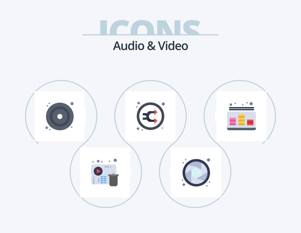 Audio- und Video-Flat-Icon-Pack 5-Icon-Design. Kontrolle. Mischen. Scheibe. willkürlich. mischen vektor