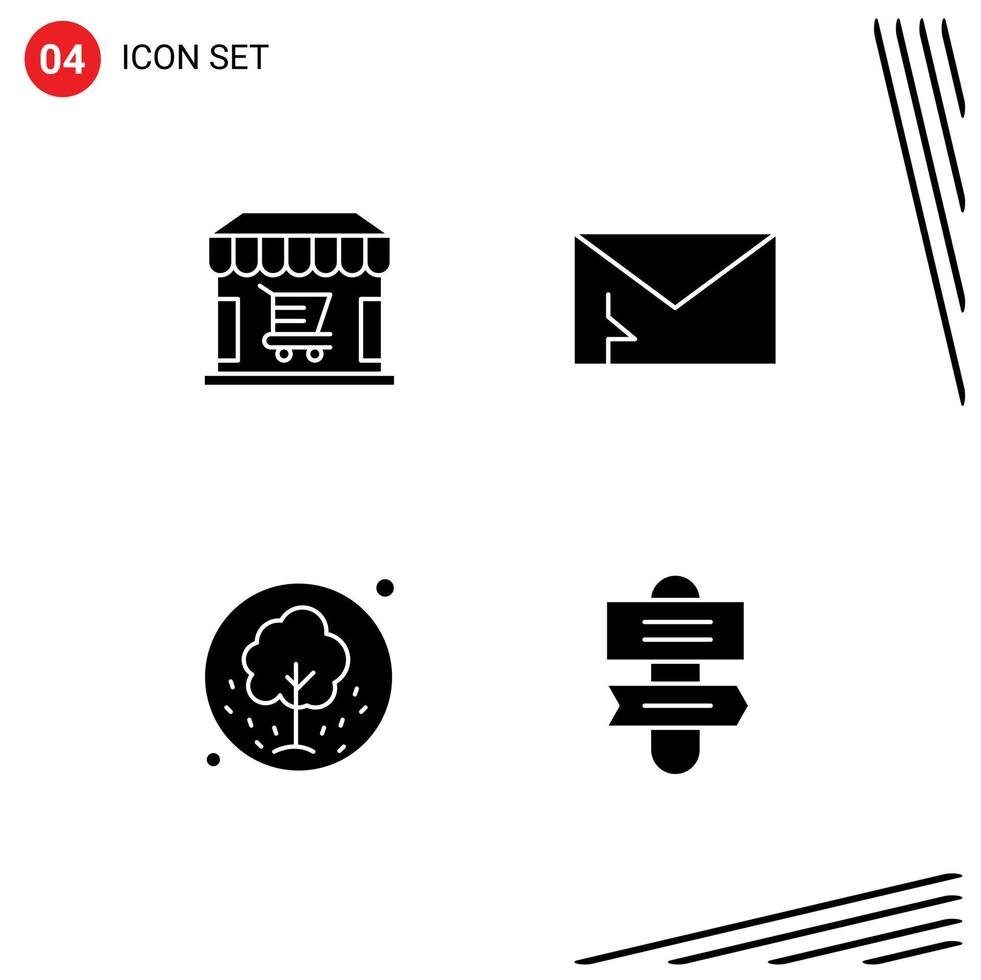 Aktienvektor-Icon-Pack mit 4 Zeilenzeichen und Symbolen für E-Commerce-Baumspeicher-Mail-Pflanzen editierbare Vektordesign-Elemente vektor