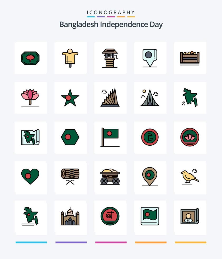 Creative Bangladesh Independence Day 25 Zeilen gefülltes Icon Pack wie Box. Bangladesch. Bauernhof. Bangla. Plaudern vektor