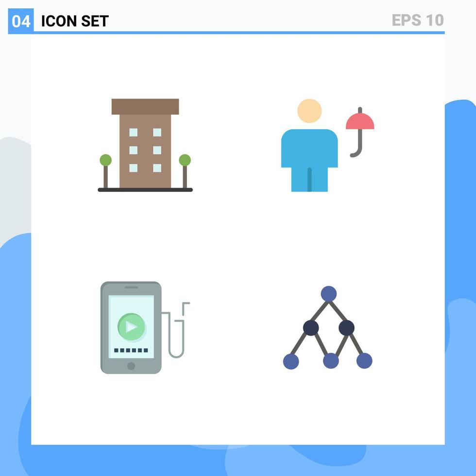 4 universelle flache Symbole für Web- und mobile Anwendungen, Gebäude, Dachgeschäfte, Körper, mobile, editierbare Vektordesign-Elemente vektor