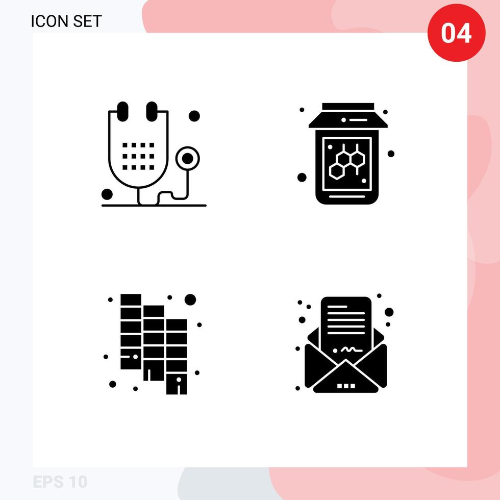 Gruppe von 4 modernen soliden Glyphen für Krankheitsdesign Gesundheit Obst Business Mail editierbare Vektordesign-Elemente vektor