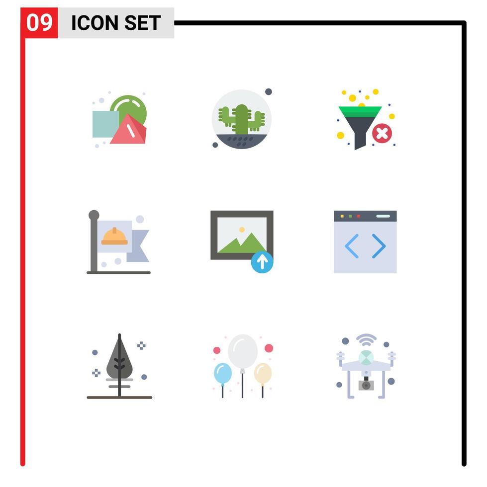 Flaches Farbpaket mit 9 universellen Symbolen für Bildarbeitskakteen-Flaggenfilter editierbare Vektordesign-Elemente vektor