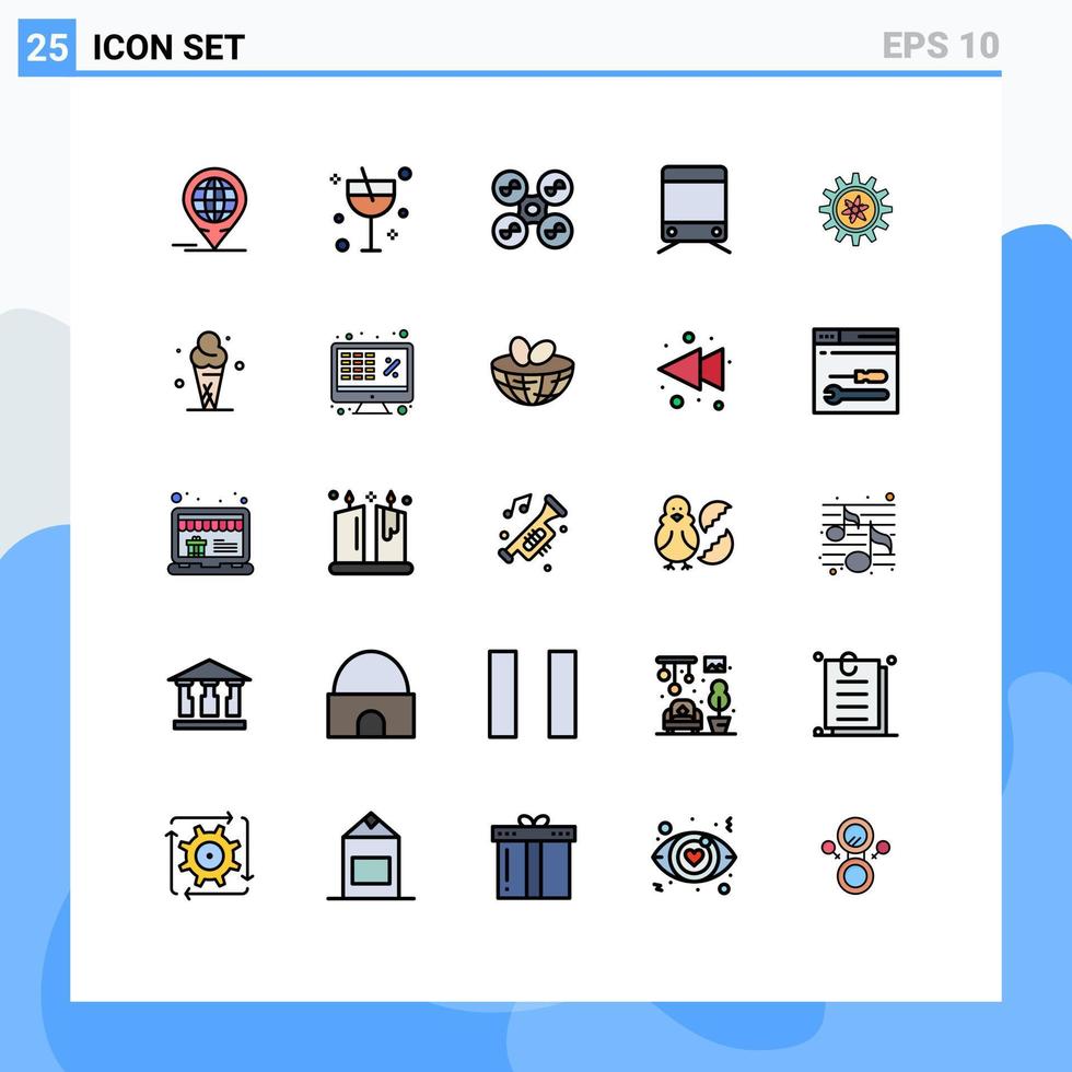 moderner Satz von 25 gefüllten flachen Linienfarben und Symbolen wie Setzversuch Drohnentransportzeichen editierbare Vektordesignelemente vektor