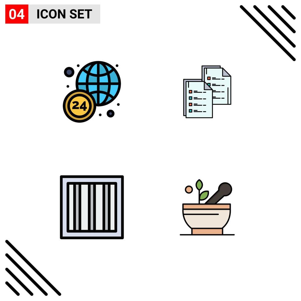Aktienvektor-Icon-Pack mit 4 Zeilenzeichen und Symbolen für weltweite Strafdokumentkopie Gefängnis editierbare Vektordesign-Elemente vektor