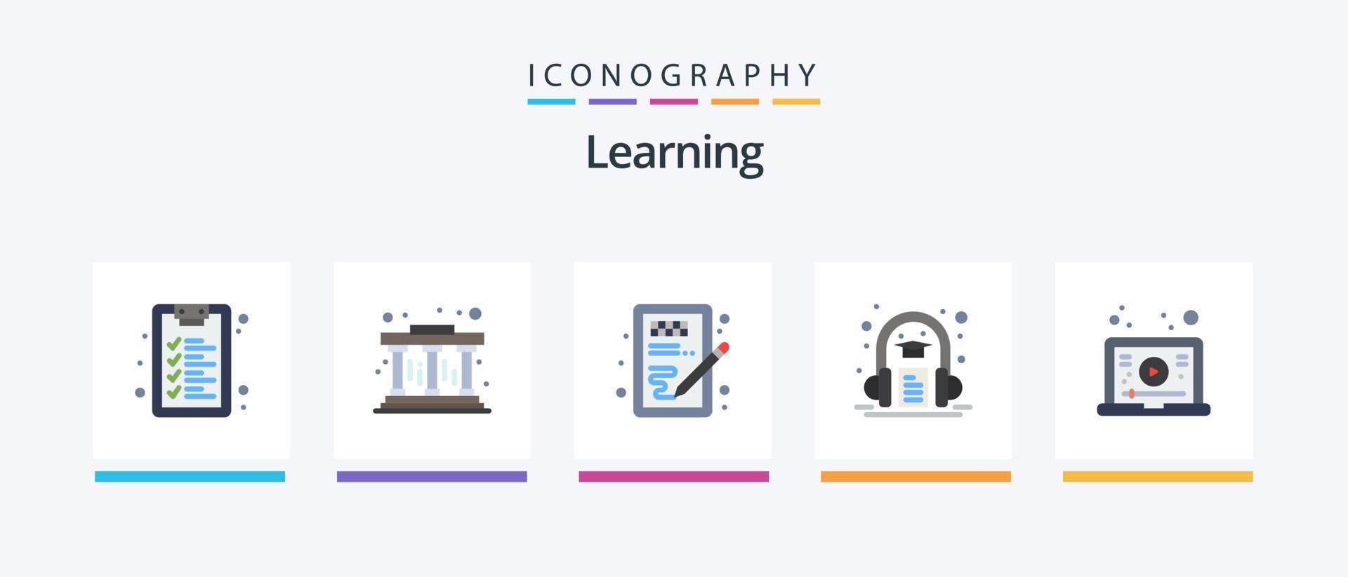 Learning Flat 5 Icon Pack inklusive Tutorial. Internet. Kopf. Lernen. Buchen. kreatives Symboldesign vektor