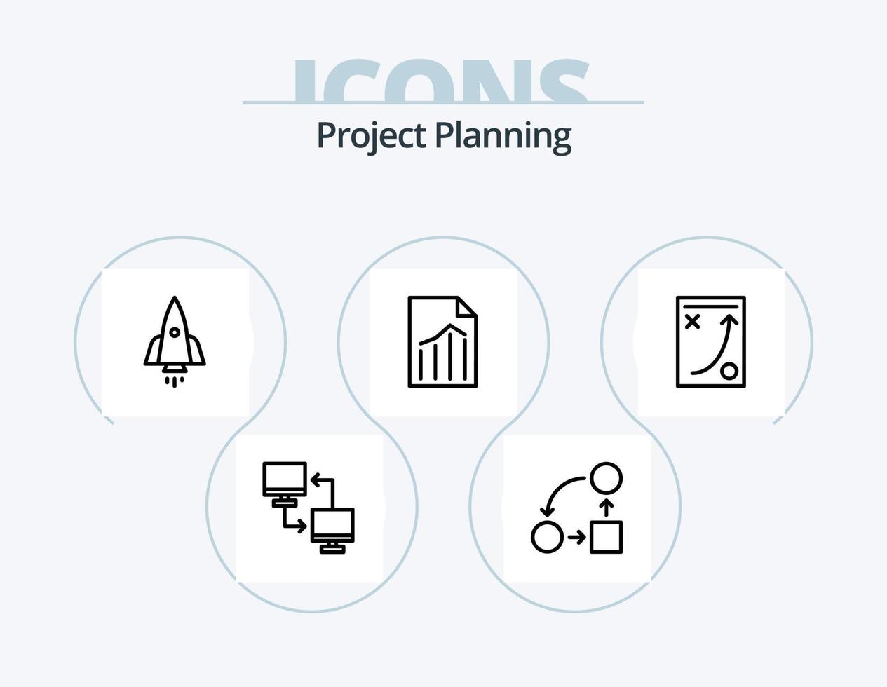Projektplanungslinie Icon Pack 5 Icon Design. Zusammenarbeit. Puzzle. Prüfbericht. Stück. Projekt vektor