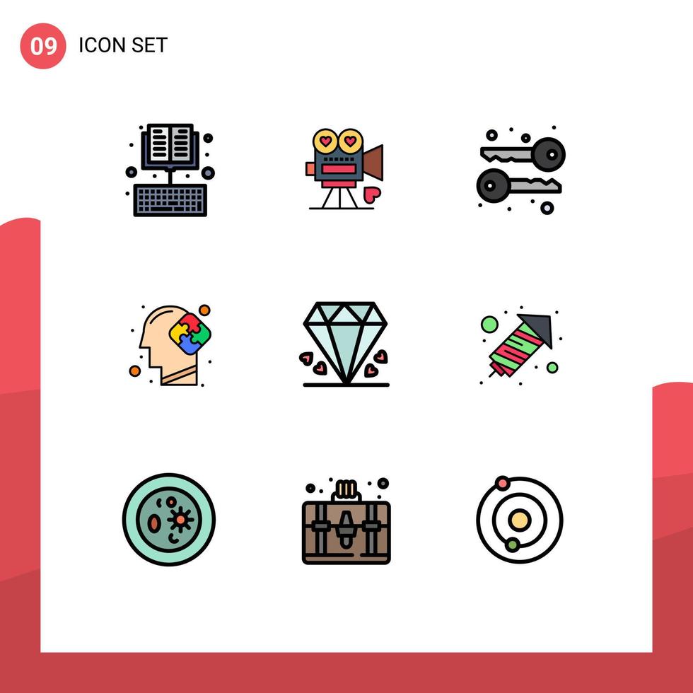 9 gefülltes flaches Farbkonzept für mobile Websites und Apps Diamond Solution Love Mind symmetrisch editierbare Vektordesign-Elemente vektor