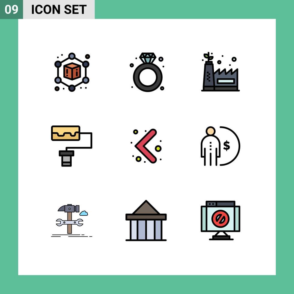 Gruppe von 9 gefüllten flachen Farben Zeichen und Symbolen für Management Finance Green Factory Business linke editierbare Vektordesign-Elemente vektor