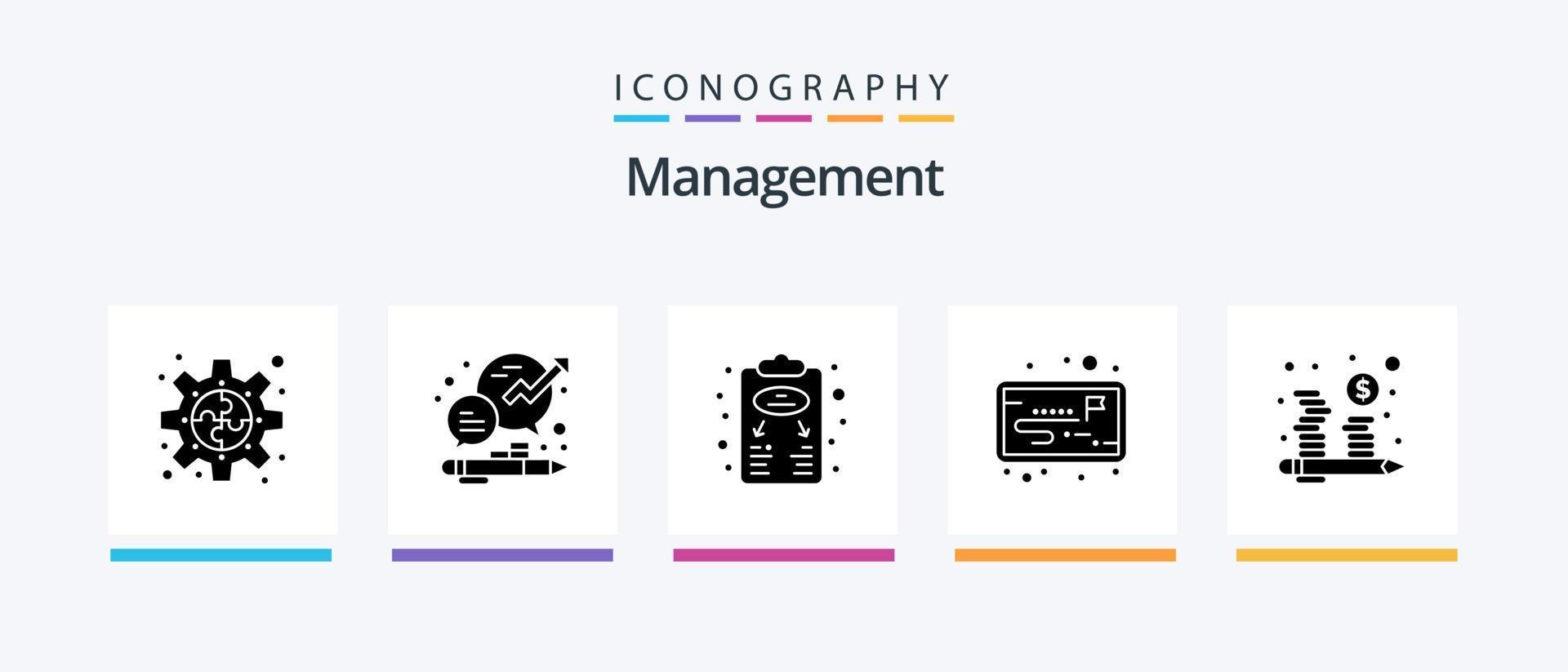 förvaltning glyf 5 ikon packa Inklusive arbetsflöde. projekt. förvaltning. schema. planen. kreativ ikoner design vektor
