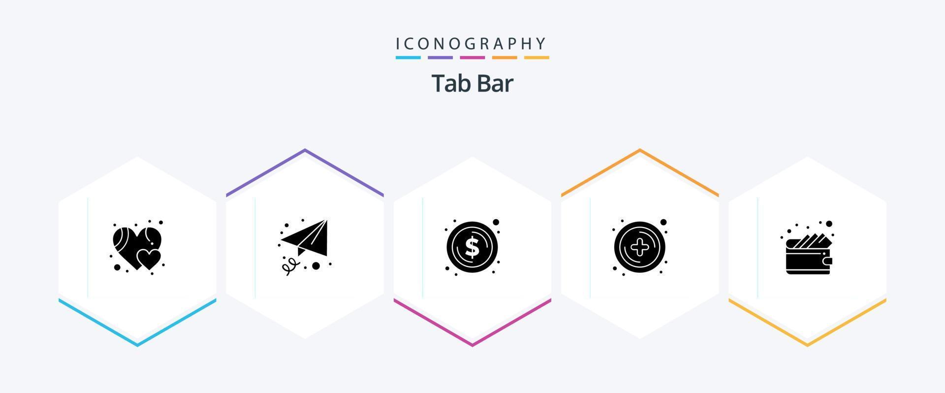 Tab-Leiste 25 Glyphen-Icon-Pack einschließlich . Geldbörse. Dollar. Geld. Plus vektor