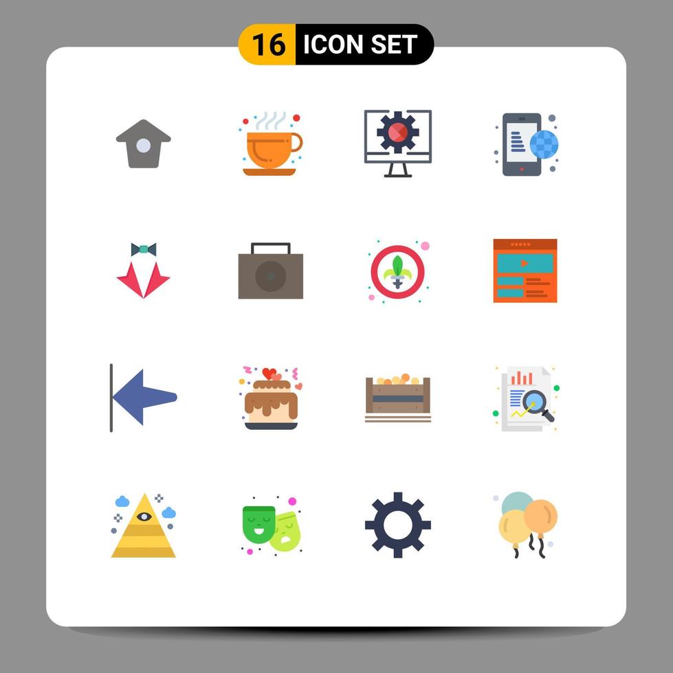 flaches Farbset der mobilen Schnittstelle mit 16 Piktogrammen des Anzugherz-Online-Bogens global editierbares Paket kreativer Vektordesign-Elemente vektor