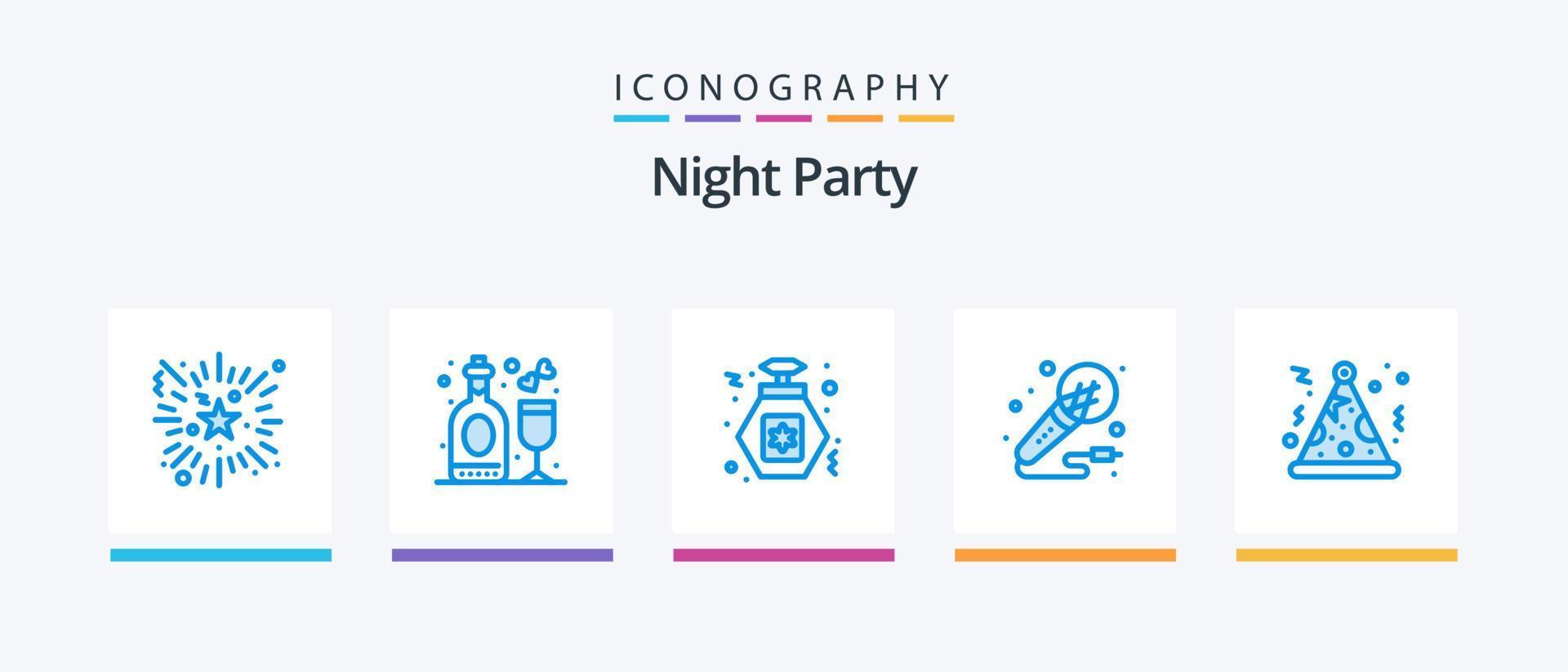 Night Party Blue 5 Icon Pack inklusive Party. Nacht. Parfüm. Studio. Mikrofon. kreatives Symboldesign vektor