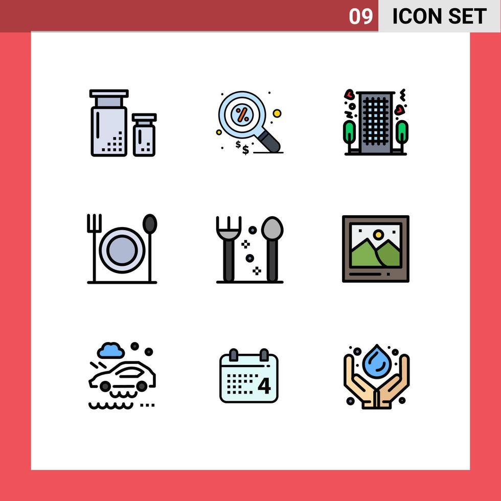 redigerbar vektor linje packa av 9 enkel fylld linje platt färger av bestick mat pengar äta roman redigerbar vektor design element