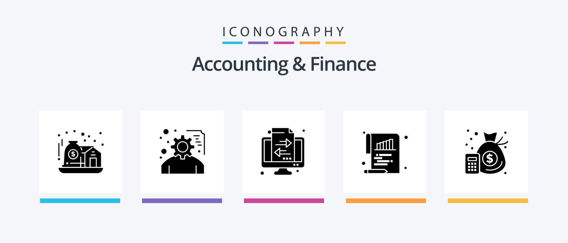 bokföring och finansiera glyf 5 ikon packa Inklusive finansiera. papper. bankverksamhet. dokumentera. bar. kreativ ikoner design vektor