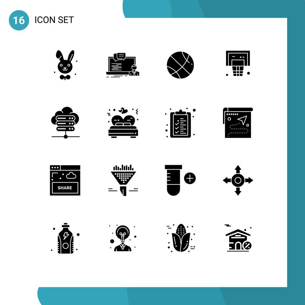 uppsättning av 16 modern ui ikoner symboler tecken för server förbindelse databas sport netto basketboll redigerbar vektor design element