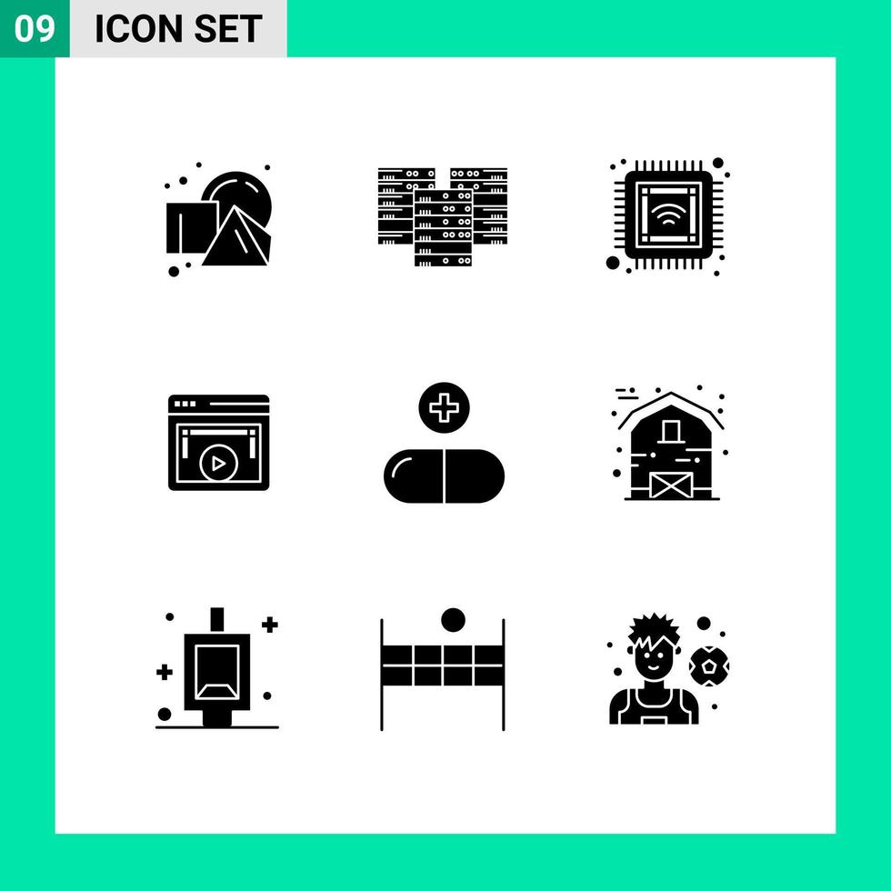grupp av 9 modern fast glyfer uppsättning för video spelare spelare server visa smart redigerbar vektor design element
