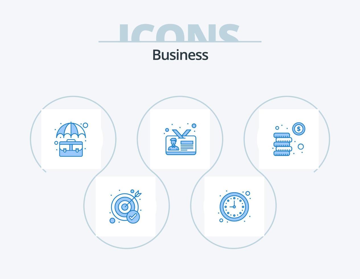 företag blå ikon packa 5 ikon design. anställd kort. id. väska. kort. kontor vektor