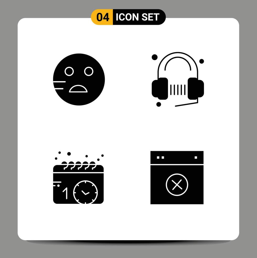 Stock Vector Icon Pack mit 4 Zeilenzeichen und Symbolen für traurige Ereignisse Kundenmusikuhr editierbare Vektordesignelemente