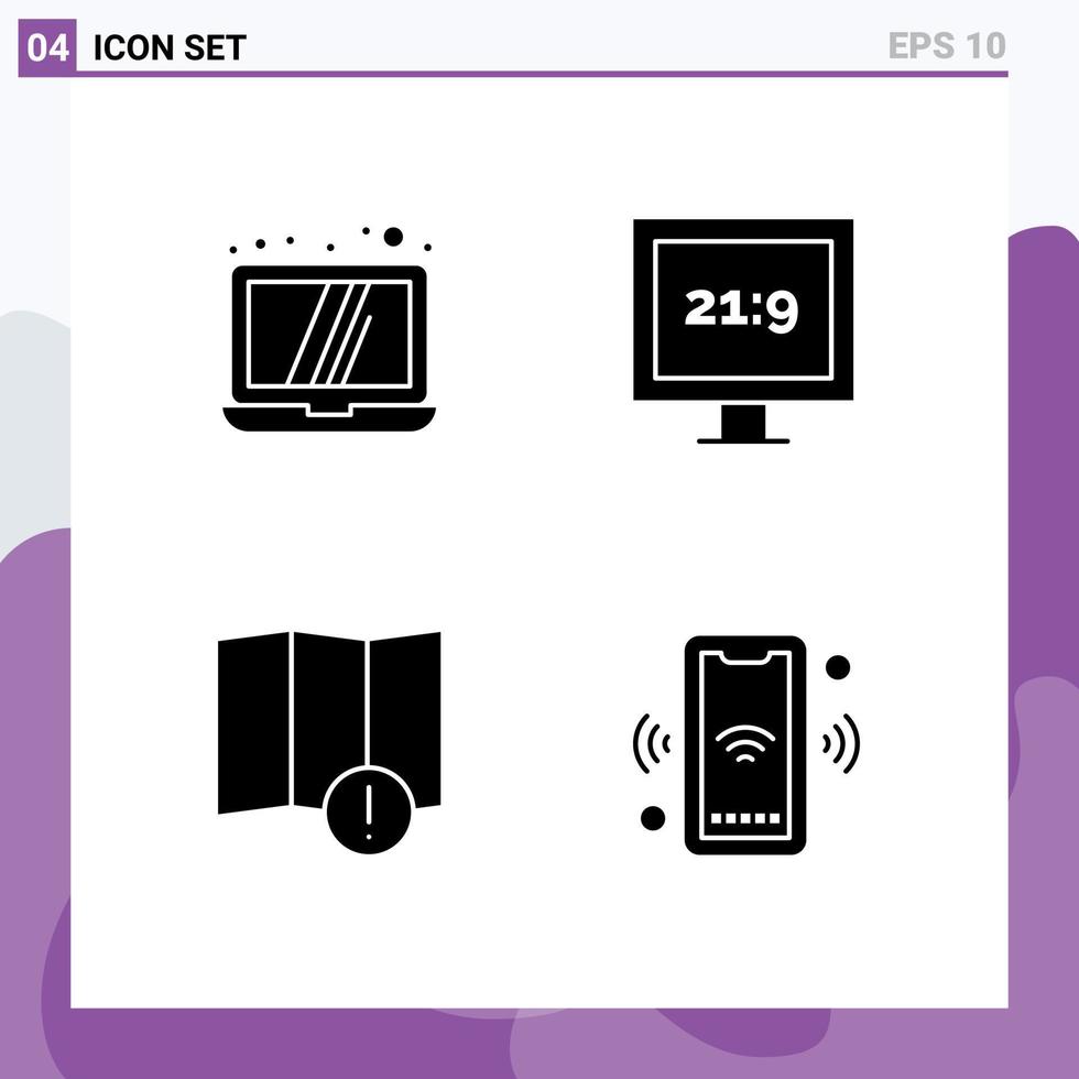 universell ikon symboler grupp av 4 modern fast glyfer av dator telefon aspekt förhållande varna wiFi redigerbar vektor design element