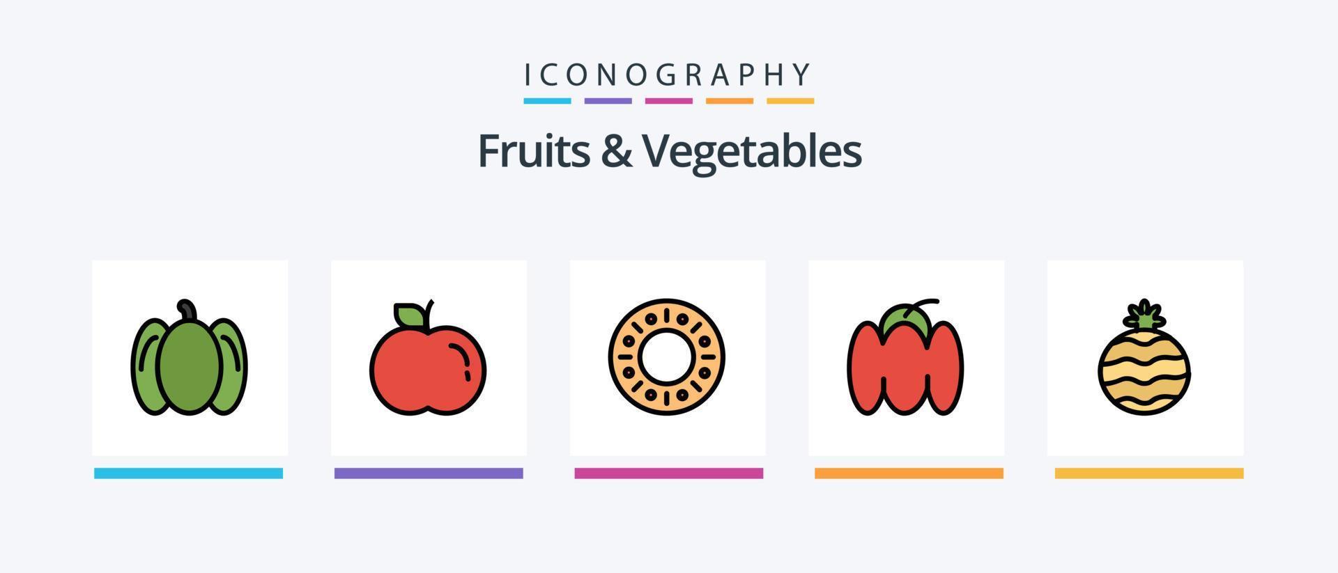 frukt och grönsaker linje fylld 5 ikon packa Inklusive . grönsaker. frukt. kreativ ikoner design vektor