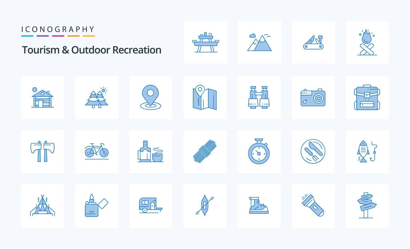 25 turism och utomhus- rekreation blå ikon packa vektor