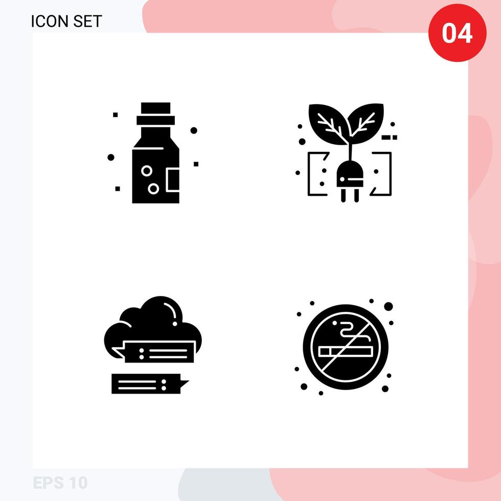 uppsättning av 4 vektor fast glyfer på rutnät för flaska säkra förgifta blad moln redigerbar vektor design element
