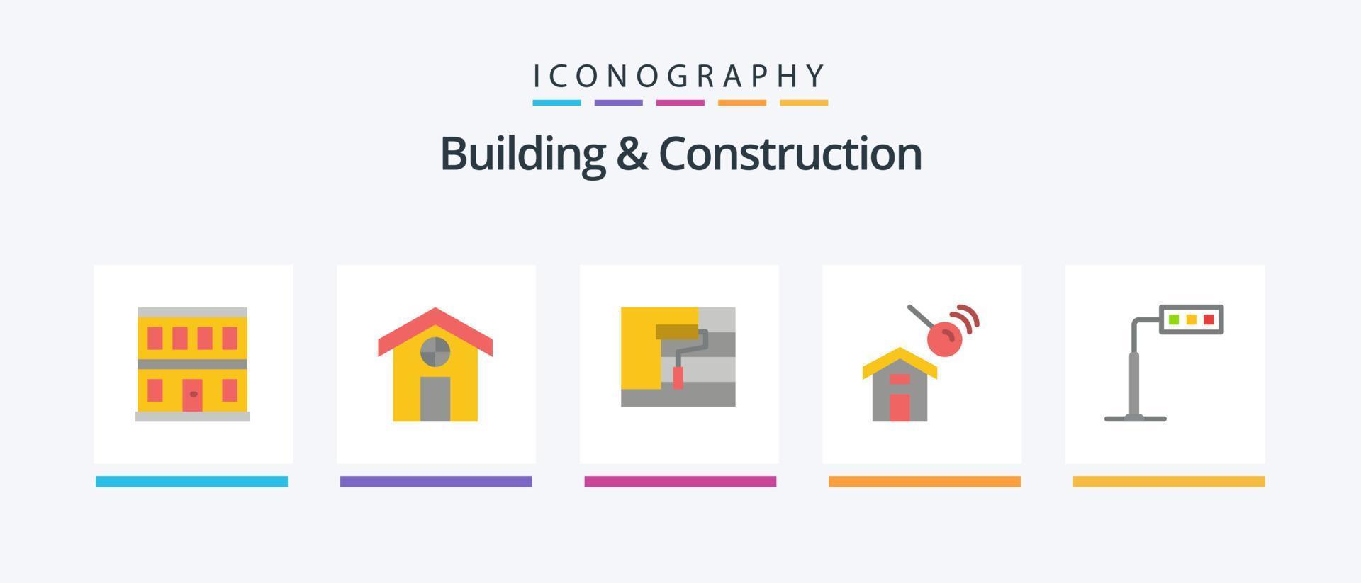 byggnad och konstruktion platt 5 ikon packa Inklusive torn. konstruktion. målning. Sök. konstruktion. kreativ ikoner design vektor