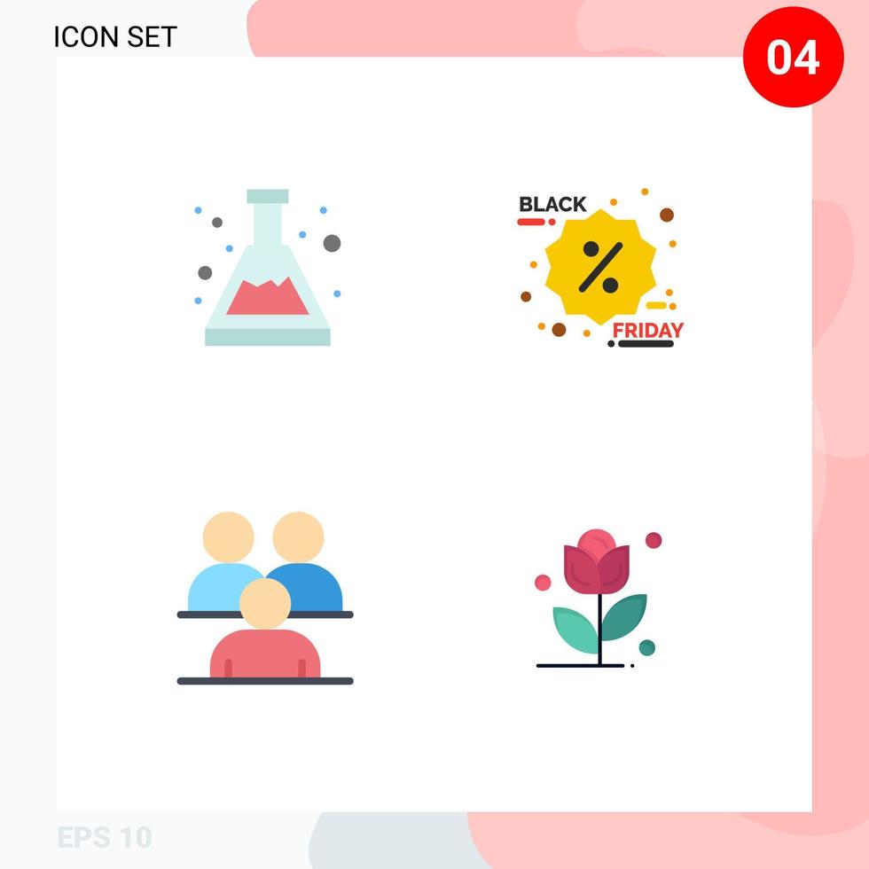Gruppe von 4 modernen flachen Symbolen, die für bearbeitbare Vektordesign-Elemente der Säurekonferenz-Studienetikettengruppe festgelegt werden vektor