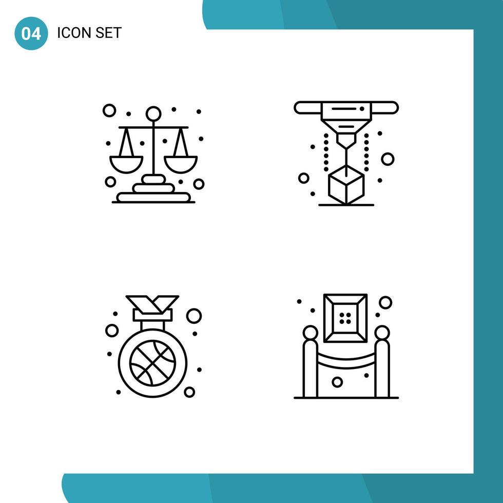 4 thematische Vektor-Fülllinien-Flachfarben und bearbeitbare Symbole von Balance-Medaillenskalen Druckposition bearbeitbare Vektordesign-Elemente vektor