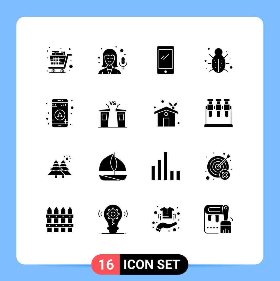Stock Vector Icon Pack mit 16 Zeilen Zeichen und Symbolen für Sicherheitsnetzwerk Telefon Internet iphone editierbare Vektordesign-Elemente