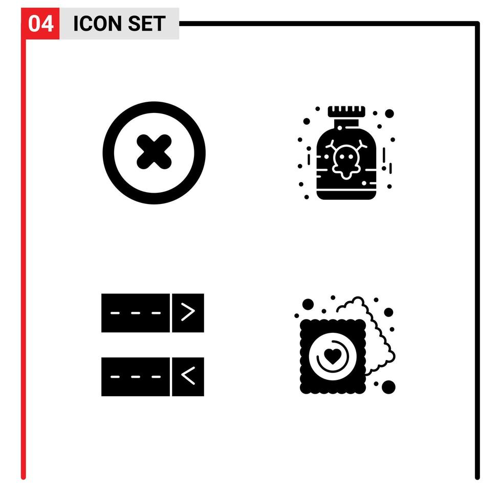 Packung mit 4 modernen soliden Glyphen Zeichen und Symbolen für Web-Printmedien wie Medien schützen Medikamente Medizin Liebe editierbare Vektordesign-Elemente vektor