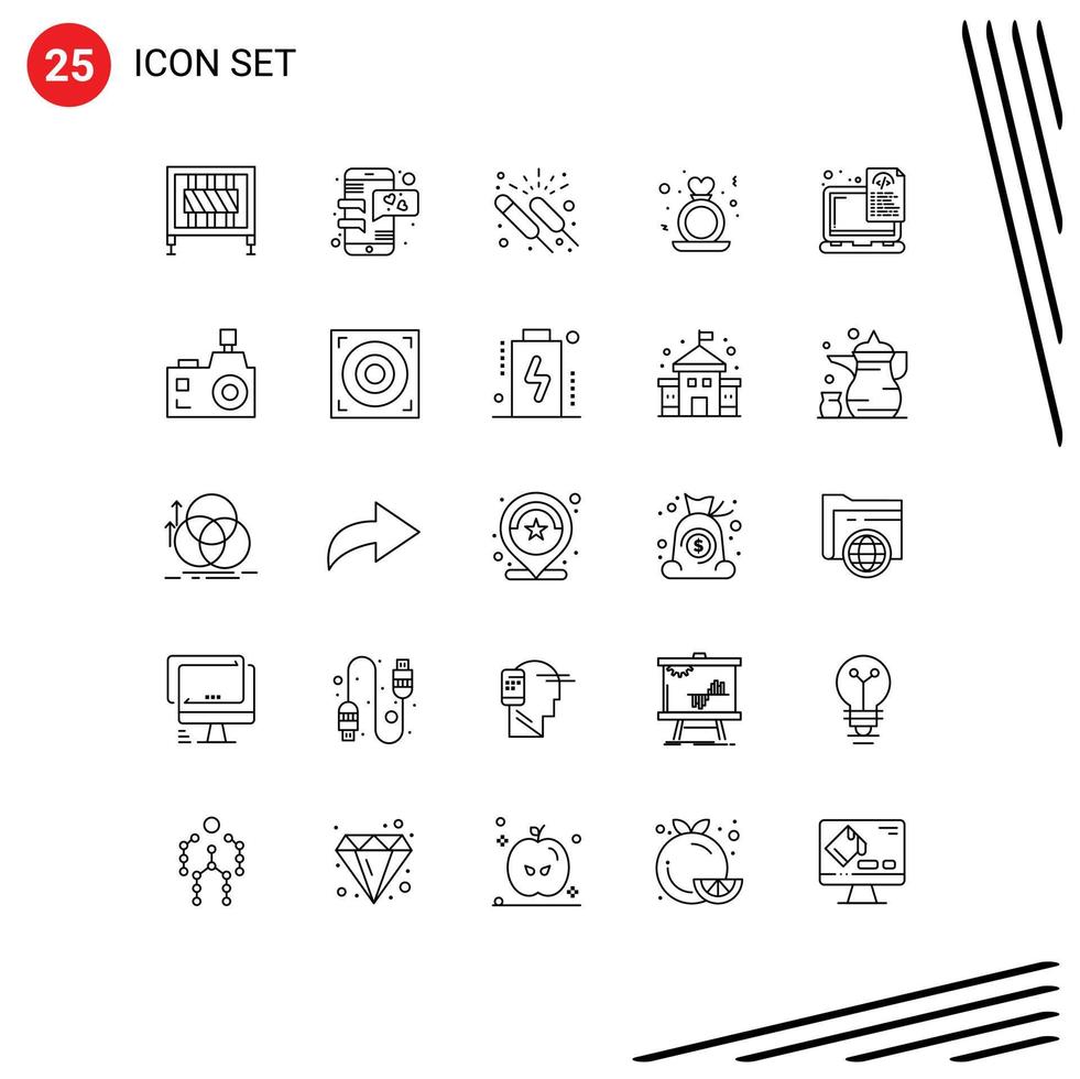 Line Pack mit 25 universellen Symbolen für Frauen Vorschlag Feier Herz Nacht editierbare Vektordesign-Elemente vektor