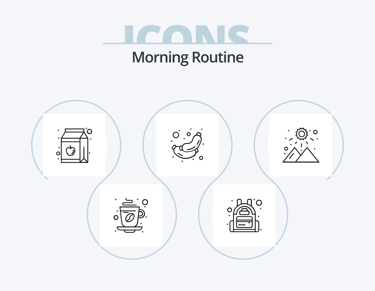 Morgenroutine Linie Icon Pack 5 Icon Design. Innere. Bett. Bad. Gebiss. Bürste vektor