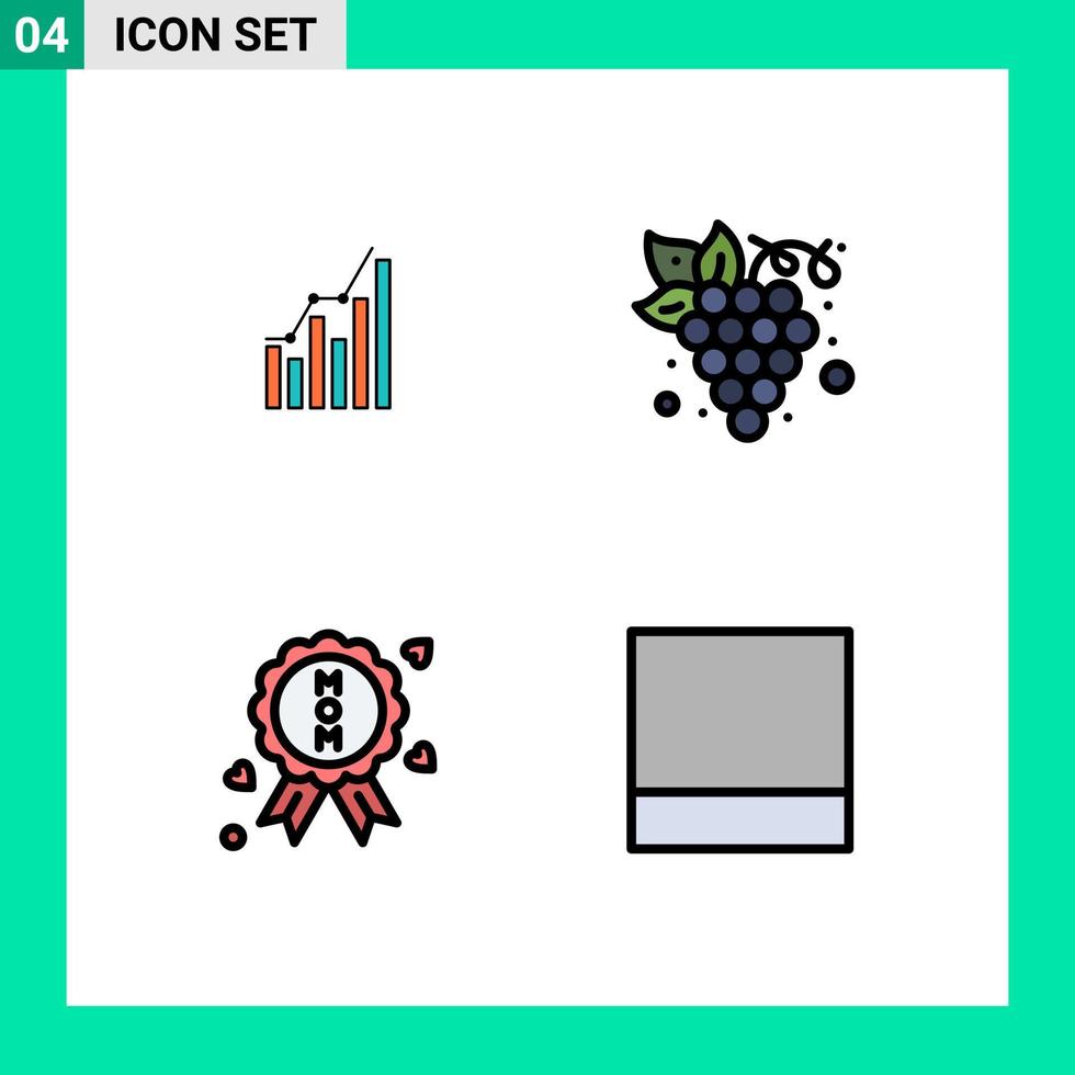 Gruppe von 4 gefüllten flachen Farben Zeichen und Symbolen für Graph Traubendiagramm Trends Medaille editierbare Vektordesign-Elemente vektor