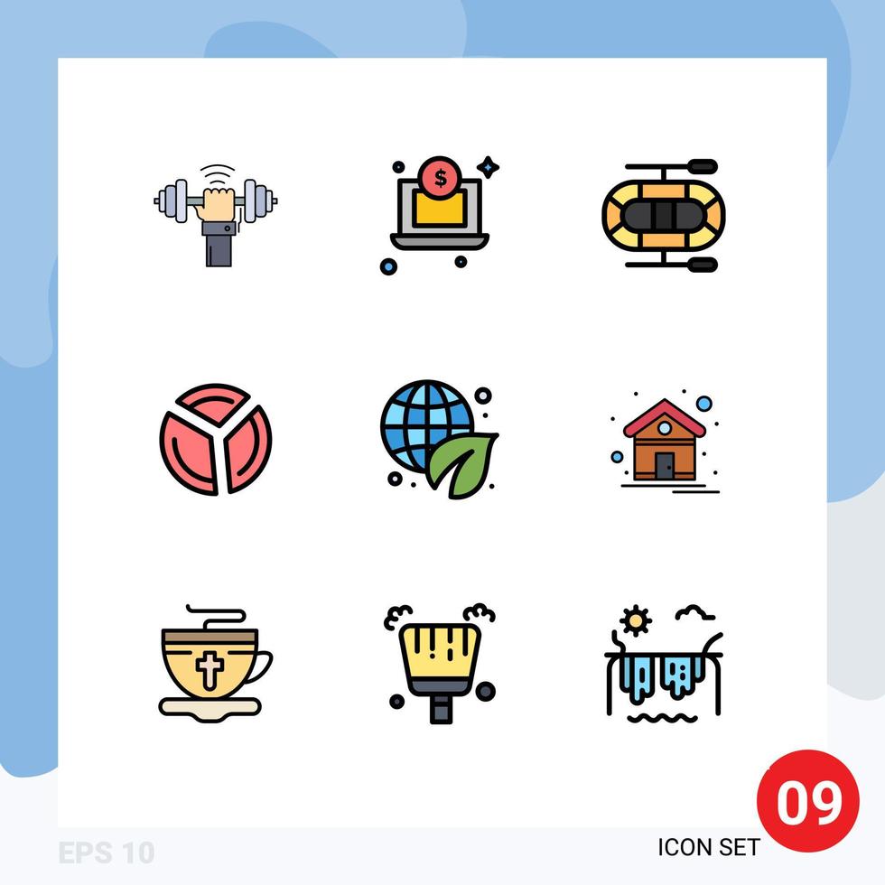 9 universelle Filledline-Flachfarben für Web- und mobile Anwendungen grüne Ökologie Boot Tag der Erde Tortendiagramm editierbare Vektordesign-Elemente vektor