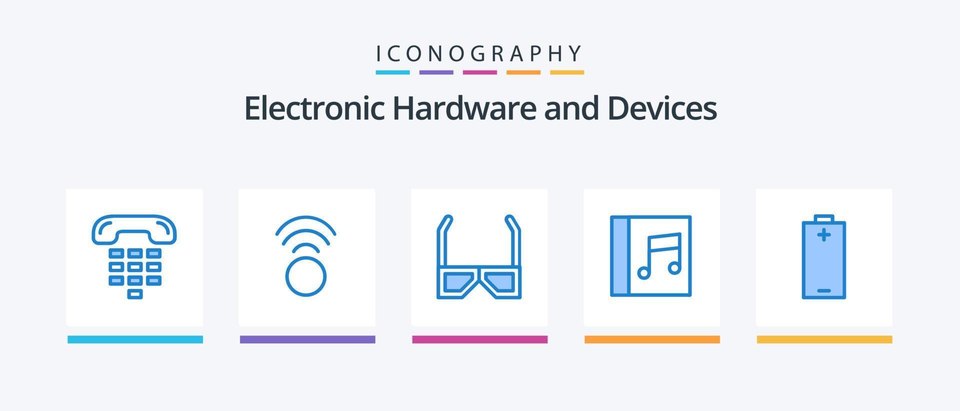 Geräte blau 5 Icon Pack inkl. elektr. Musik. Unterhaltung. Medien. Anschauen. kreatives Symboldesign vektor