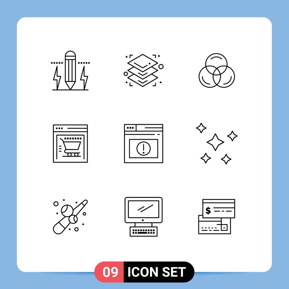 översikt packa av 9 universell symboler av hemsida varna rgb sida handla vagn redigerbar vektor design element