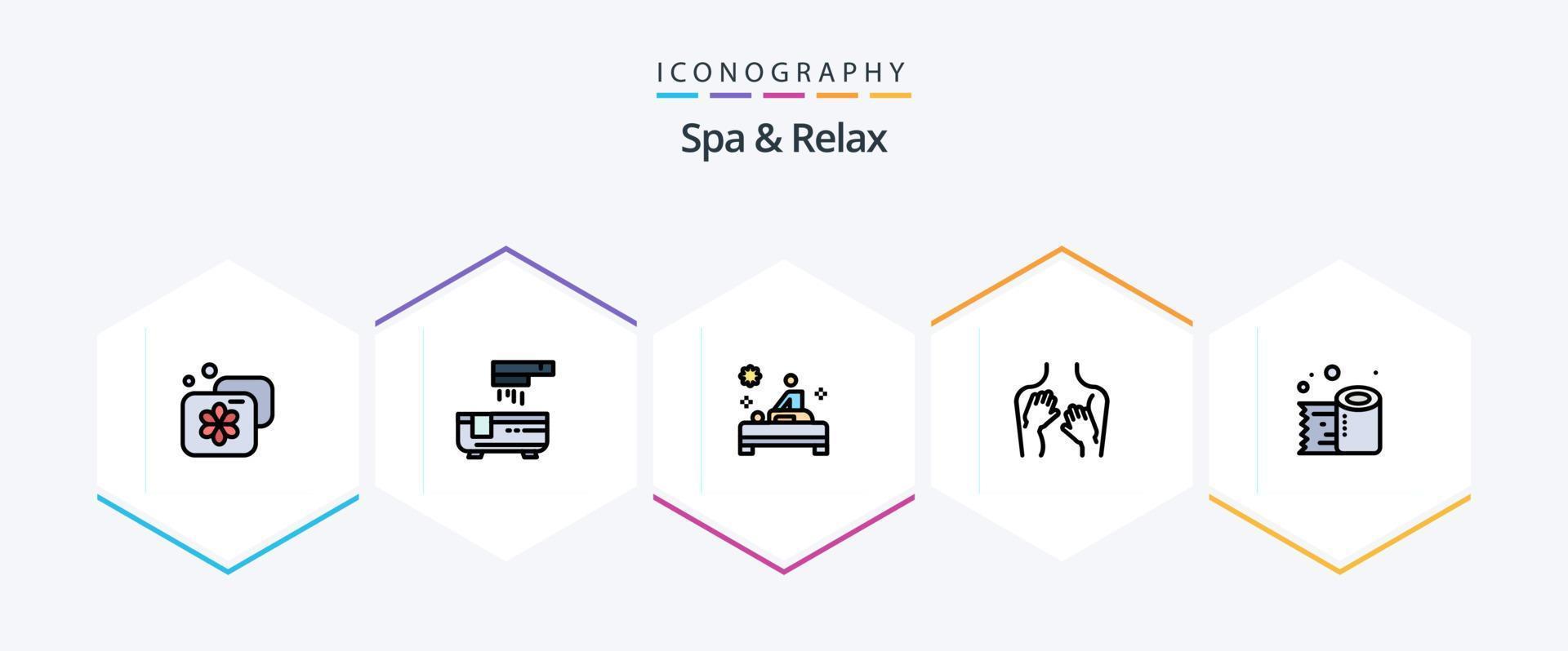 spa and relax 25 gefüllte linien icon pack inkl. reinigungspapier. Spa. Massage. sexy. Schönheit vektor