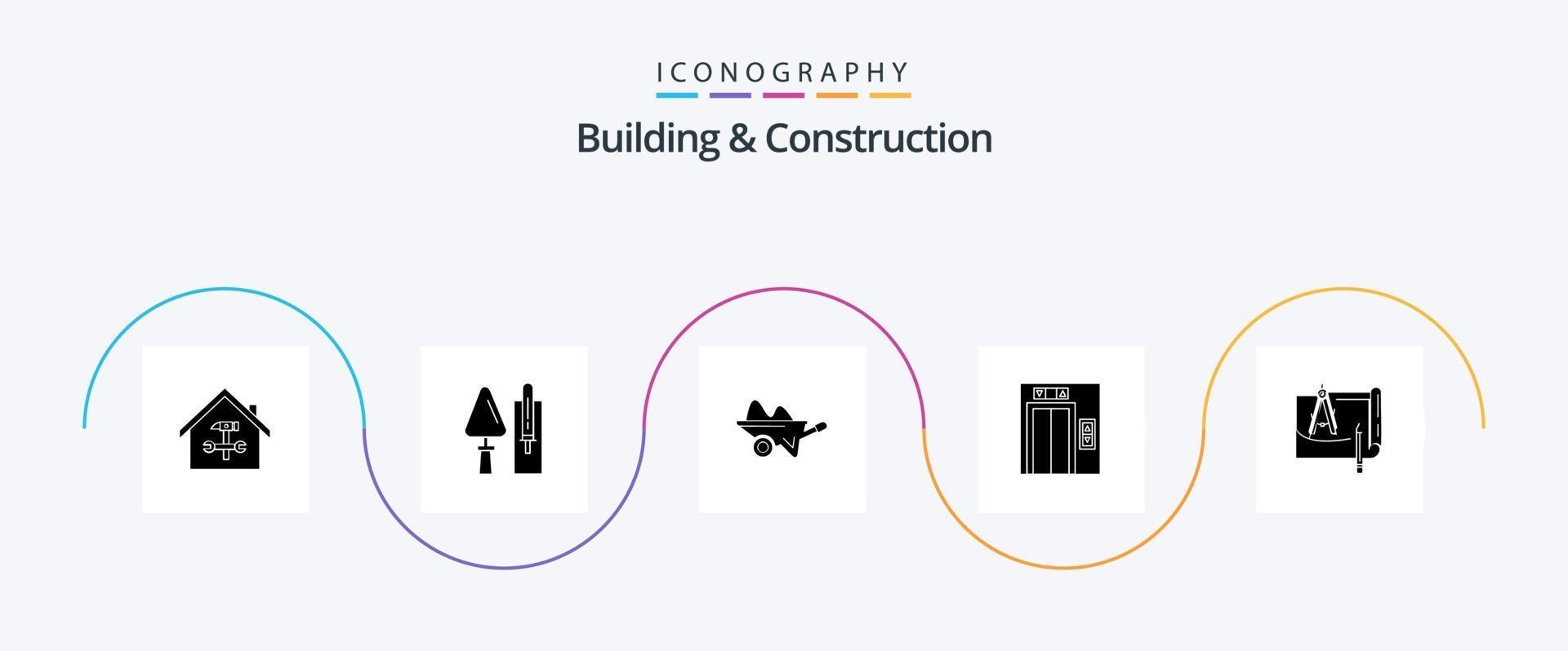 byggnad och konstruktion glyf 5 ikon packa Inklusive hiss. trädgårdsarbete. konstruktion. trädgård. kärra vektor