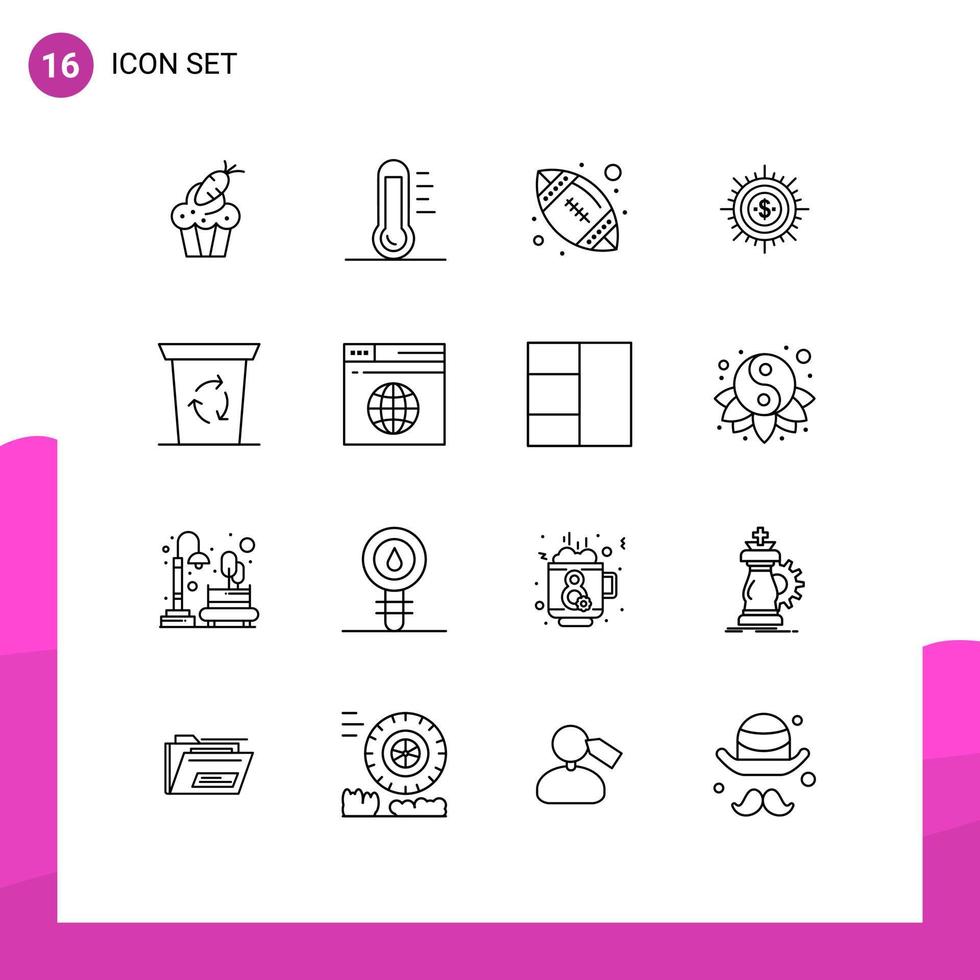 16 thematische Vektorumrisse und editierbare Symbole von Flow Cash Environment Budget Sport editierbare Vektordesign-Elemente vektor
