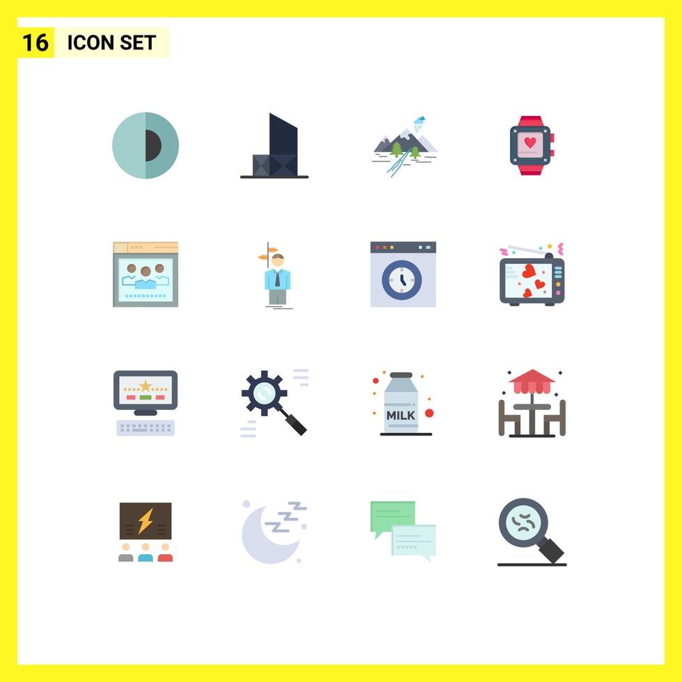 16 universelle flache Farben für Web- und mobile Anwendungen, Hochzeit, Liebe, Sicherheit, Handuhr, Natur, editierbares Paket kreativer Vektordesign-Elemente vektor
